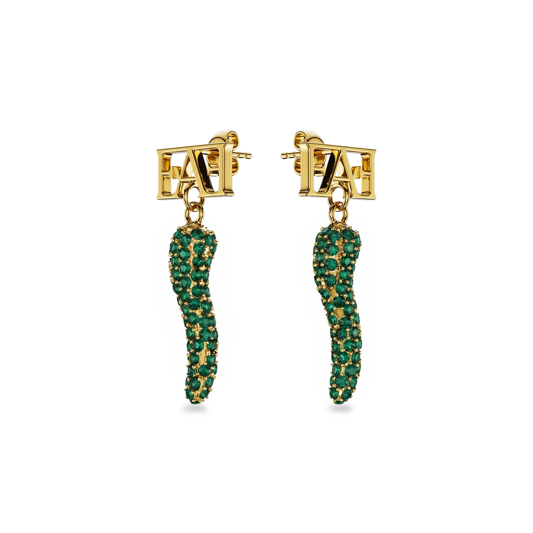 Cornicello Charm Earrings / Green Emerald Horn - Enzo Attini - - earrings, jewelry_women