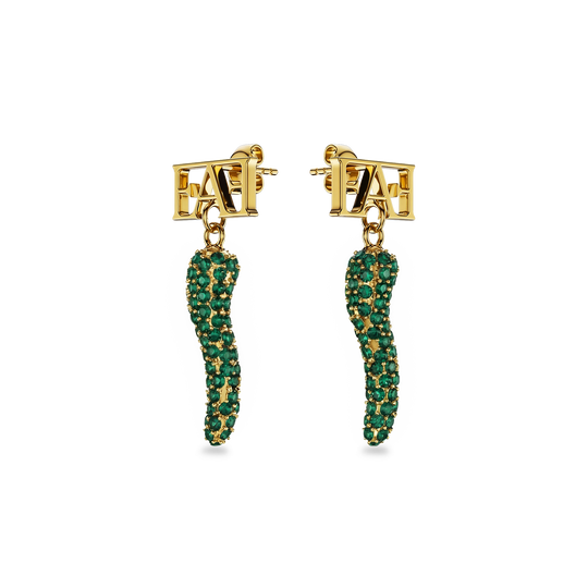 Cornicello Charm Earrings / Green Emerald Horn - Enzo Attini - - earrings, jewelry_women