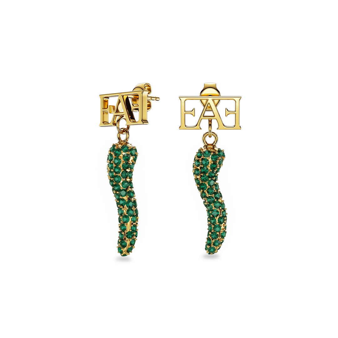 Cornicello Charm Earrings / Green Emerald Horn - Enzo Attini - - earrings, jewelry_women