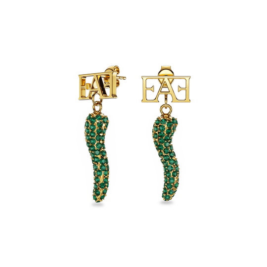 Cornicello Charm Earrings / Green Emerald Horn - Enzo Attini - - earrings, jewelry_women