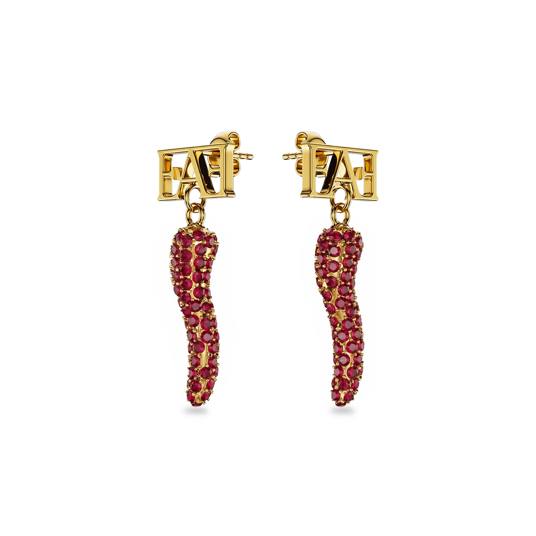 Cornicello Charm Earrings / Red Ruby Horn - Enzo Attini - - earrings, jewelry_women