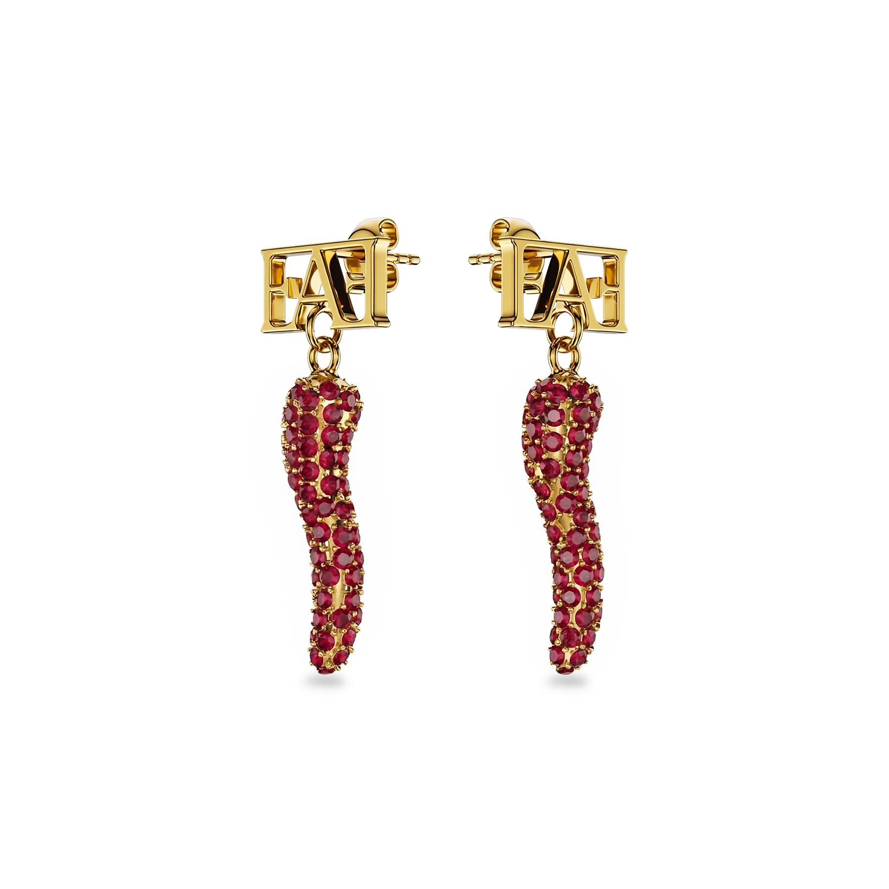 Cornicello Charm Earrings / Red Ruby Horn - Enzo Attini - - earrings, jewelry_women