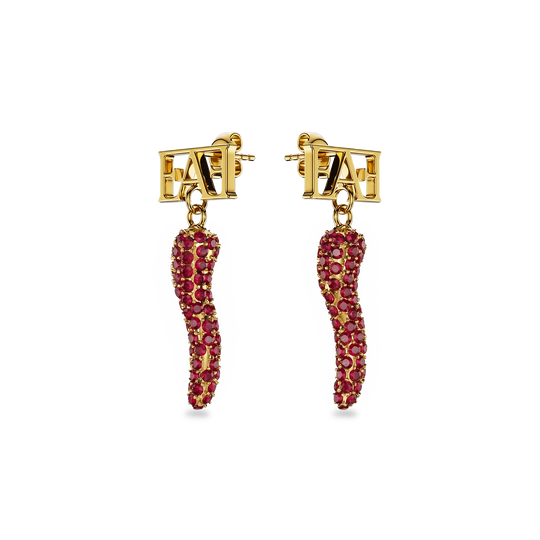 Cornicello Charm Earrings / Red Ruby Horn - Enzo Attini - - earrings, jewelry_women