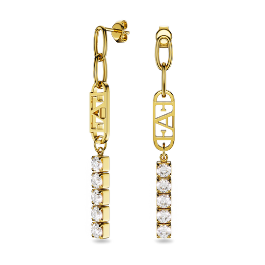 Glam Tennis Chain Earrings / White Color
