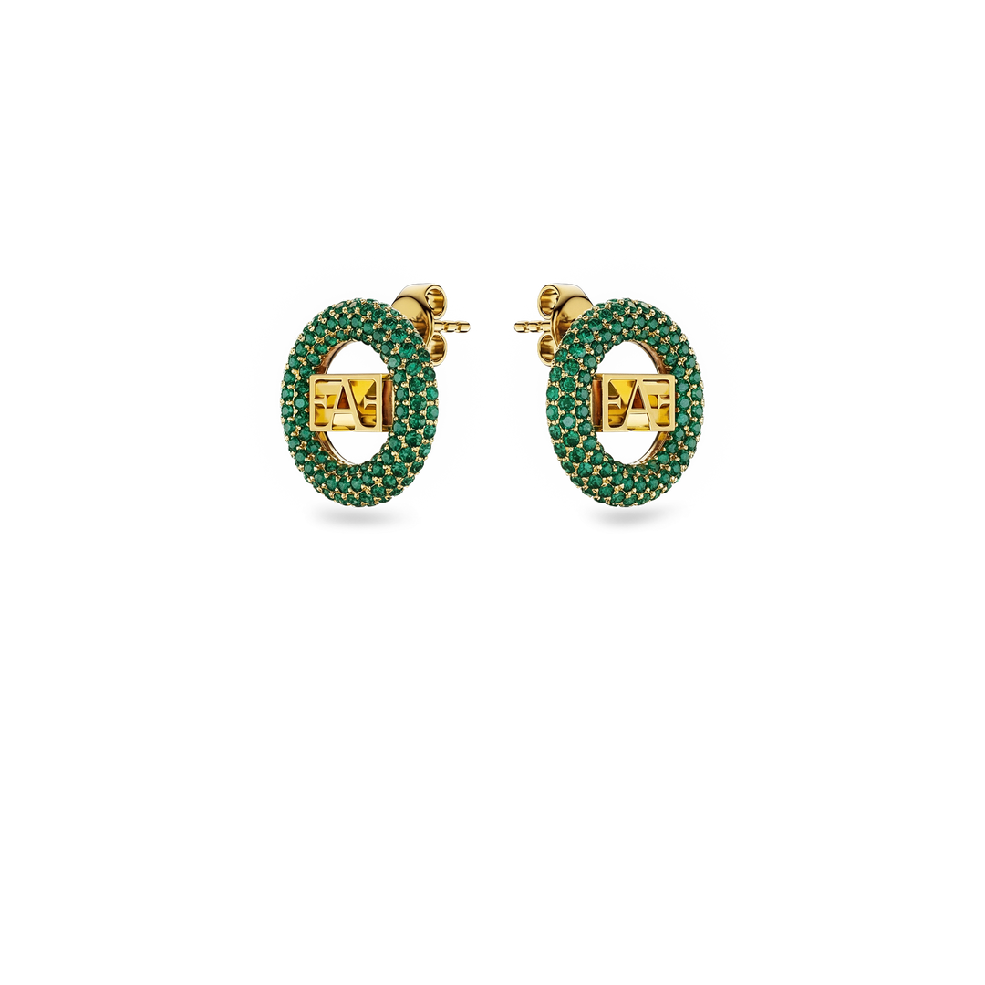 Halo Stud Earrings / Green Emerald Color - Enzo Attini - - earrings, jewelry_women