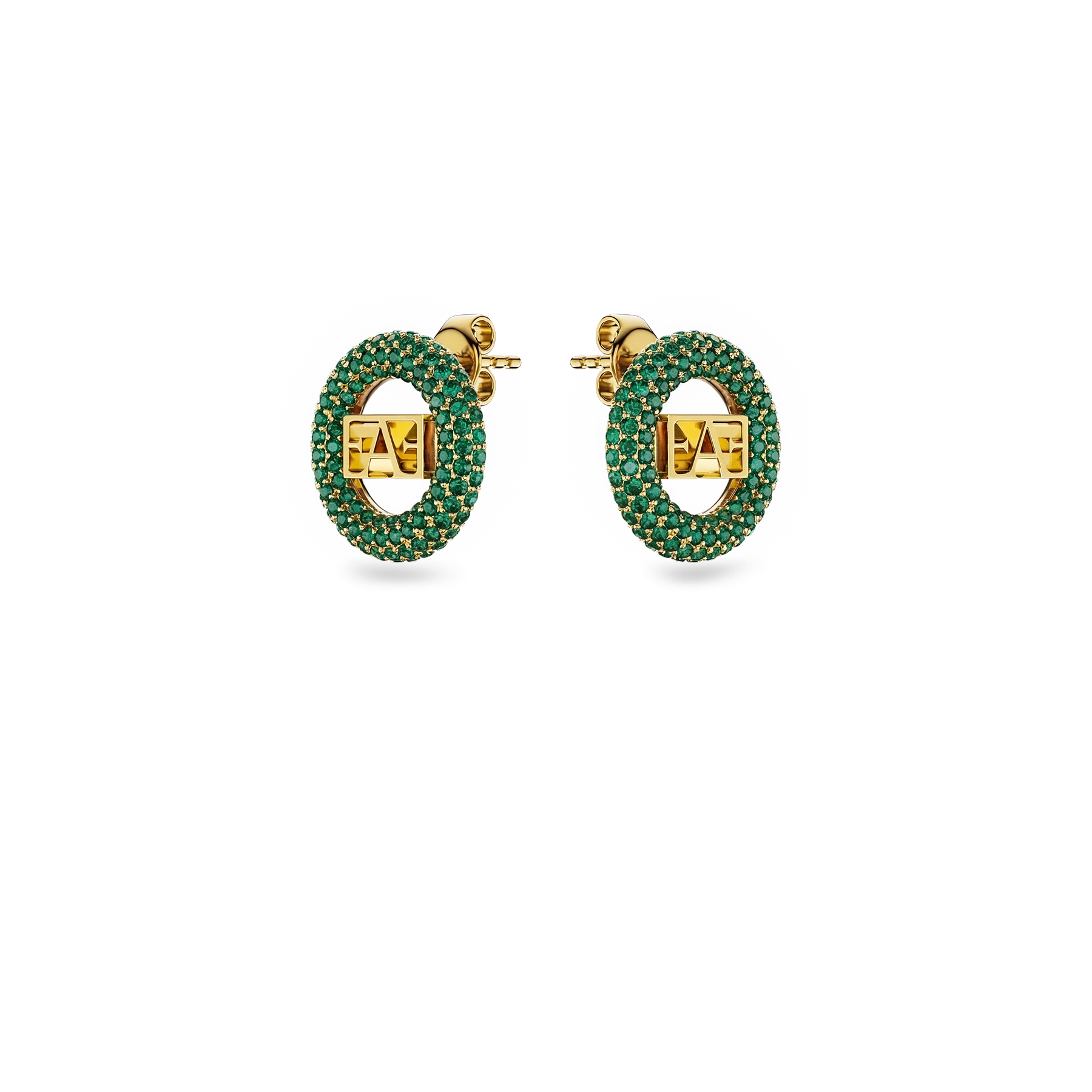 Halo Stud Earrings / Green Emerald Color - Enzo Attini - - earrings, jewelry_women