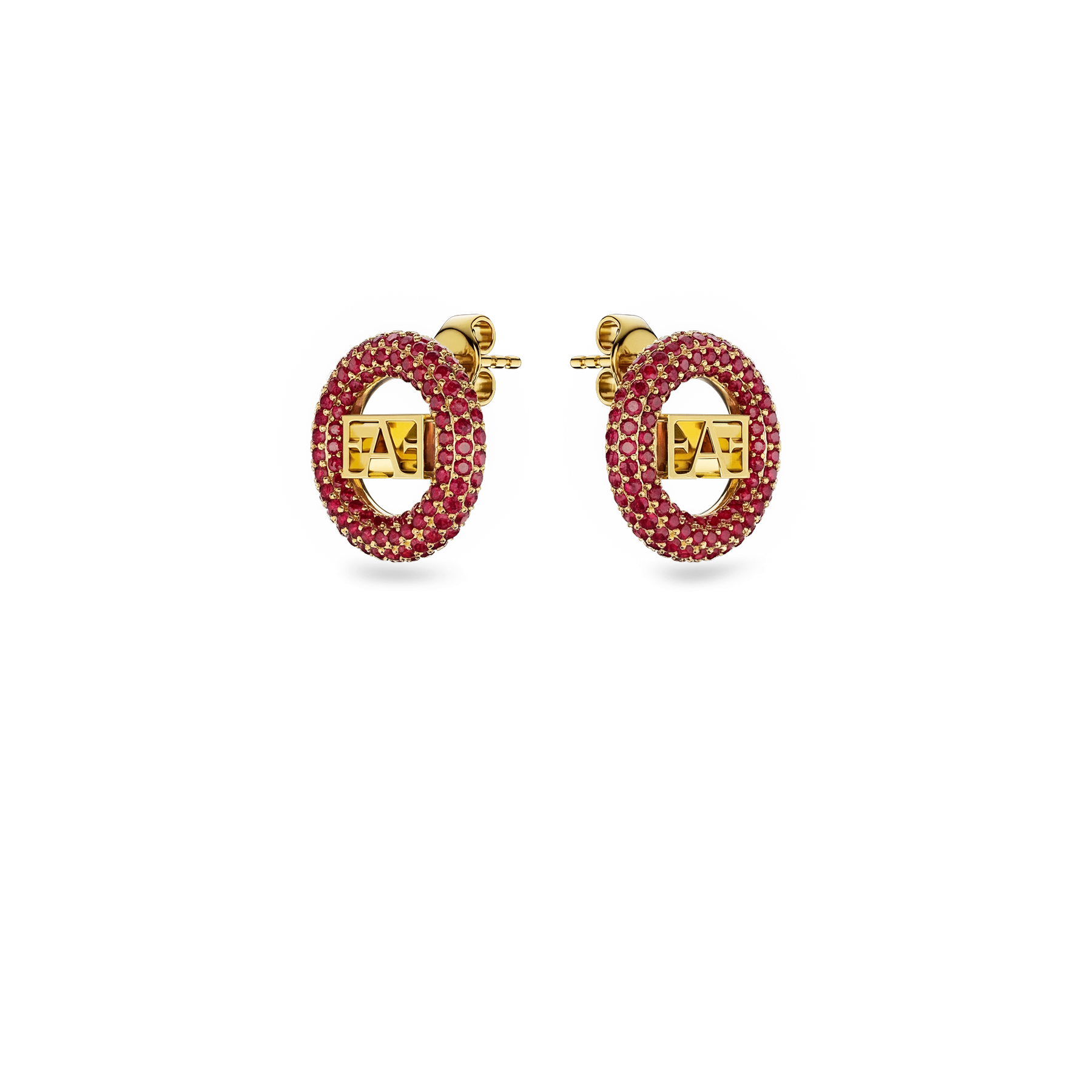 Halo Stud Earrings / Red Ruby Color - Enzo Attini - - earrings, jewelry_women