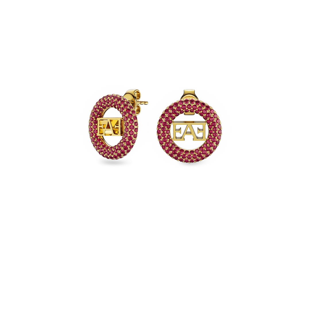 Halo Stud Earrings / Red Ruby Color - Enzo Attini - - earrings, jewelry_women