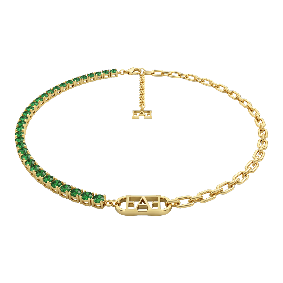 Glam Tennis Chain Necklace / Green Color.