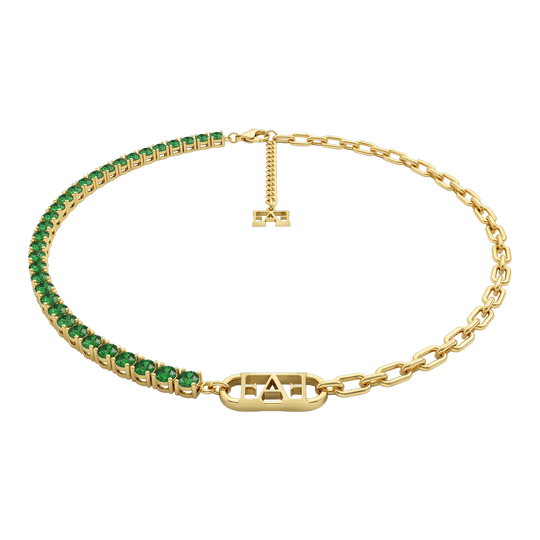 Glam Tennis Chain Necklace / Green Color.