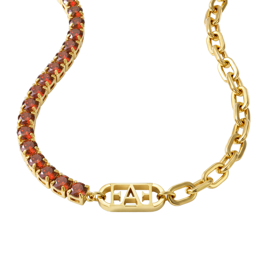 Glam Tennis Chain Necklace / Red Color.
