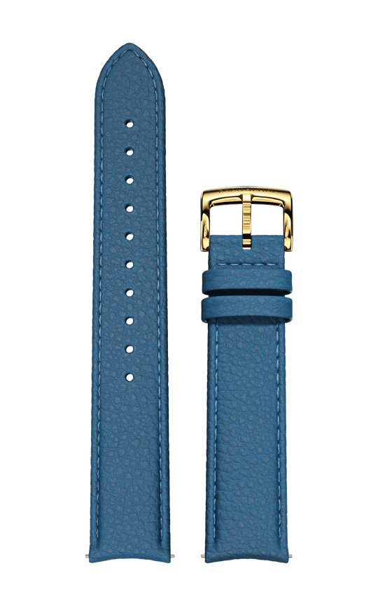 Blue Italian Leather Strap / Gold Color Buckle