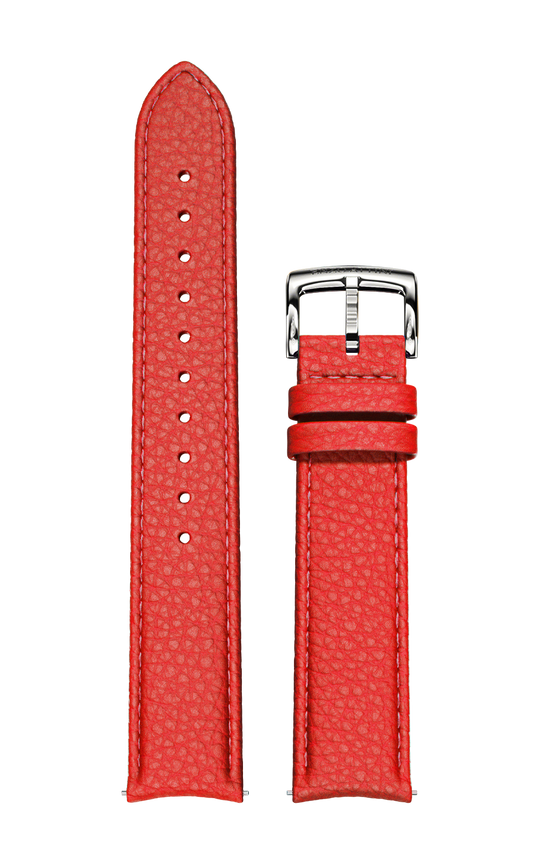 Red Italian Leather Strap /  Silver Color Buckle