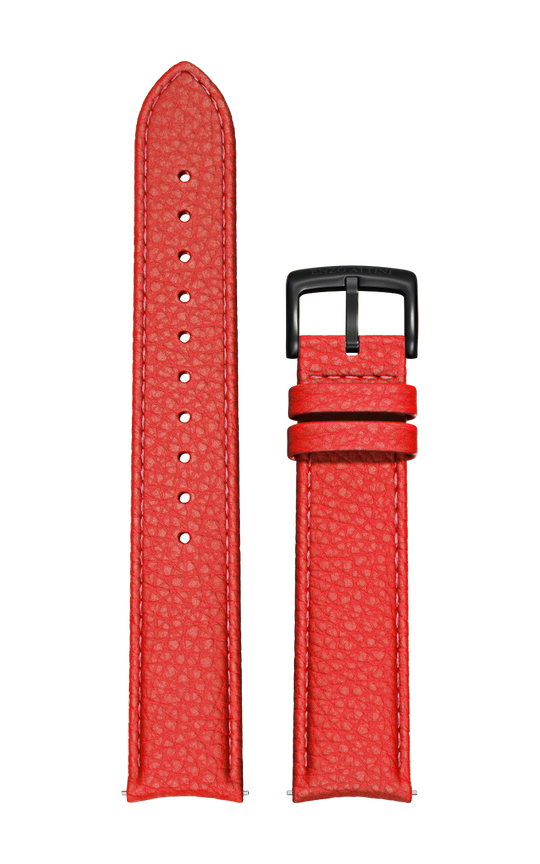 Red Italian Leather Strap /  Black Color Buckle