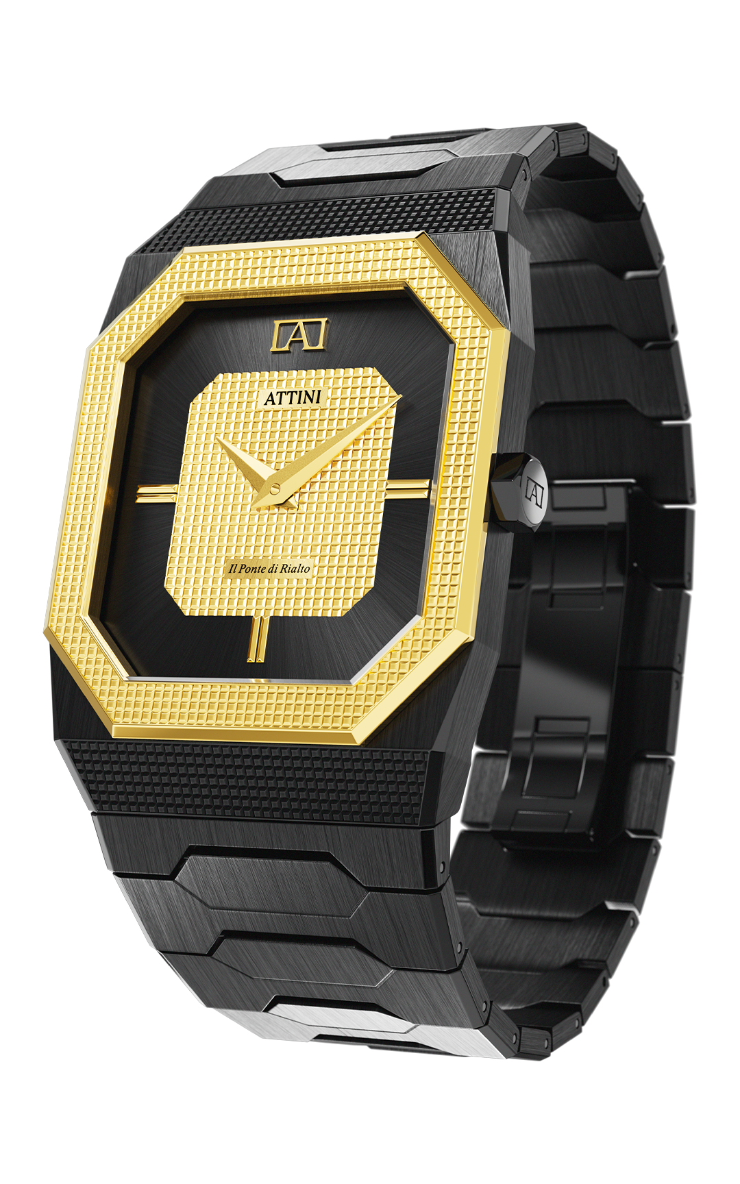 ATTINI - Il Ponte di Rialto, Venezia / Oyster Bracelet, Black Color, Swiss Movement