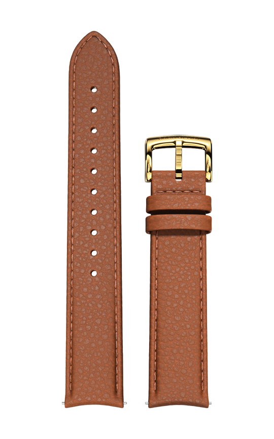 Brown Italian Leather Strap / Gold Color Buckle