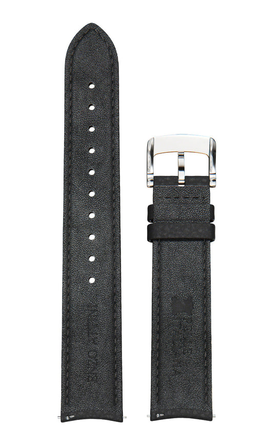 Black Italian Leather Strap / Silver Color Buckle