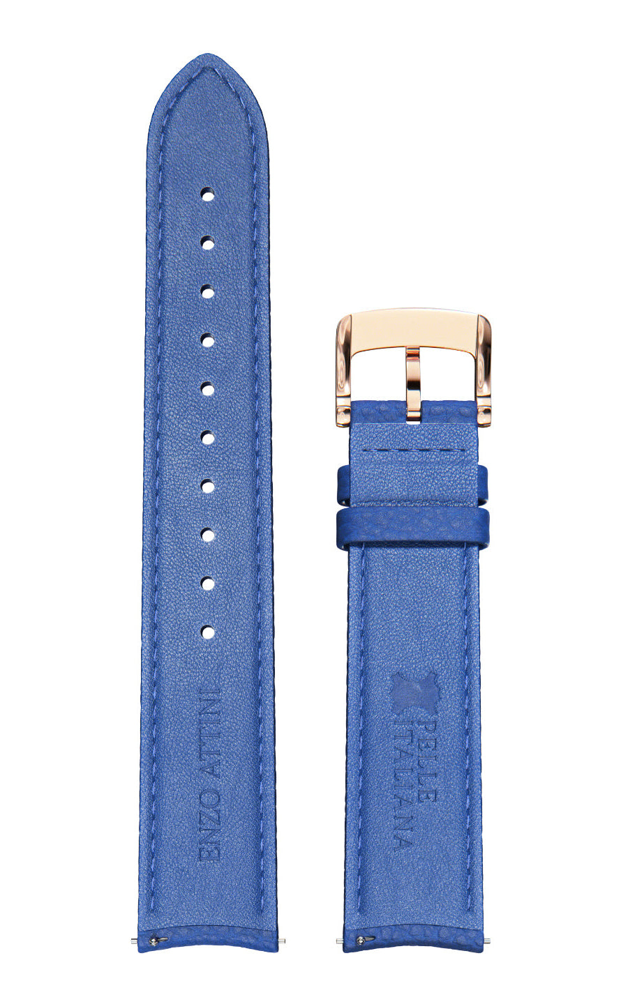 Blue Italian Leather Strap / Rose Gold Color Buckle