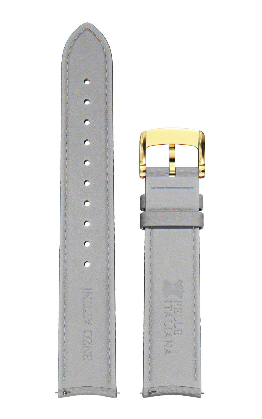 Grey Italian Leather Strap / Gold Color Buckle
