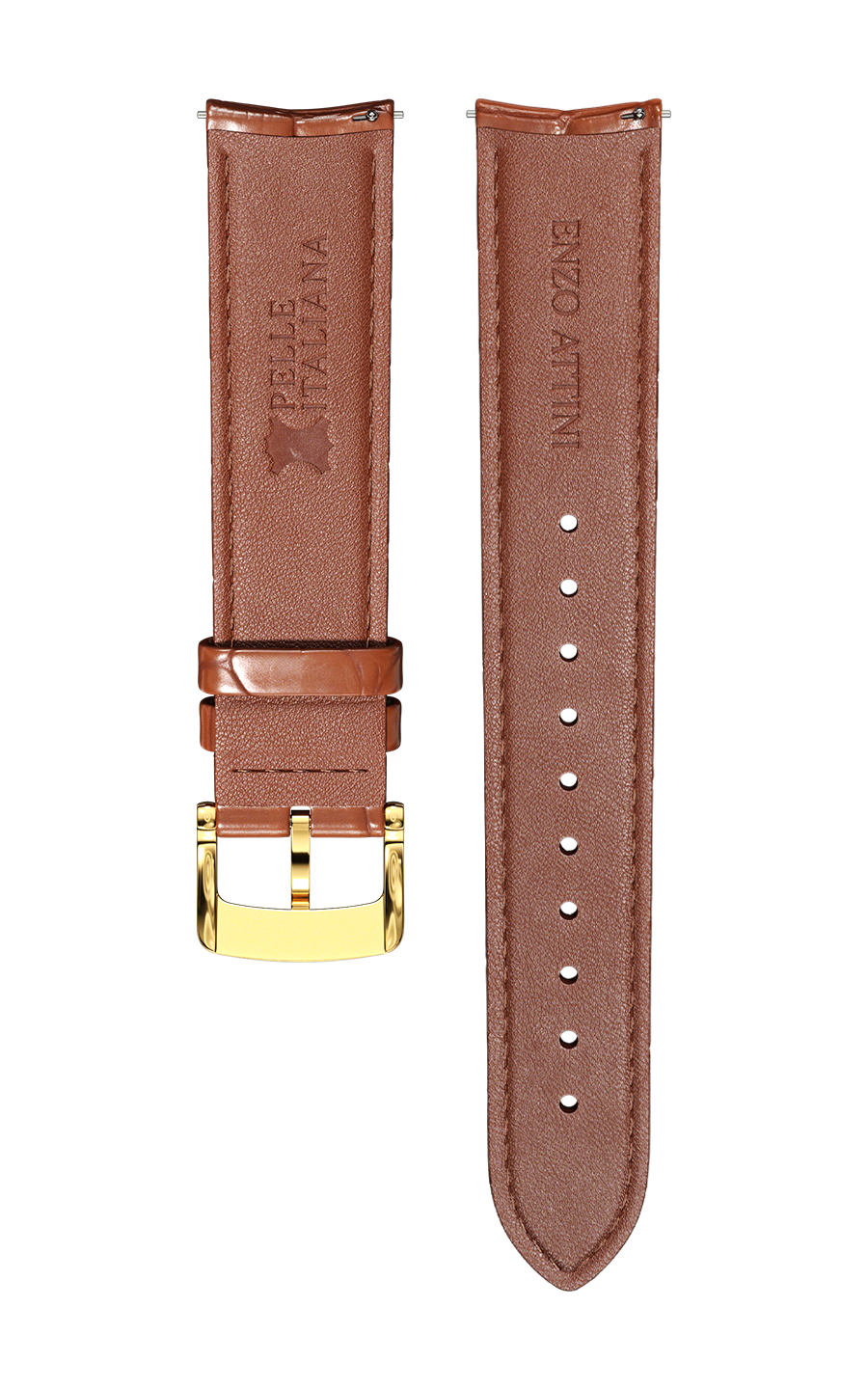 Brown Italian Leather Strap (croc pattern) / Gold Color Buckle