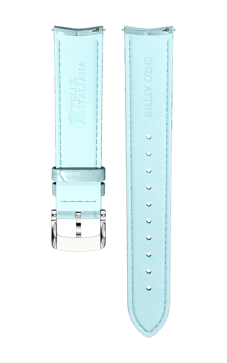 Light Blue Italian Leather Strap (croc pattern) / Silver Color Buckle