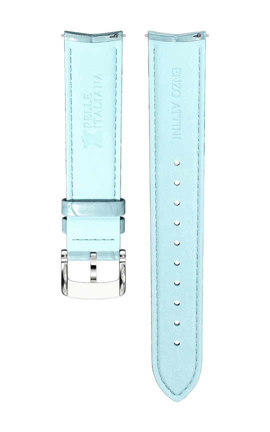 Light Blue Italian Leather Strap (croc pattern) / Silver Color Buckle